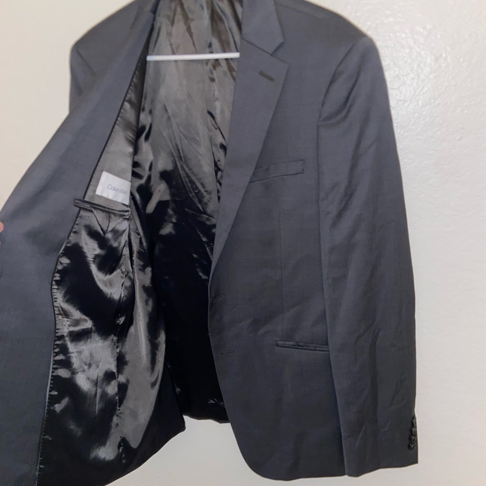 Grey Calvin Klein Wool blazer suit coat jacket formal special occasion attire